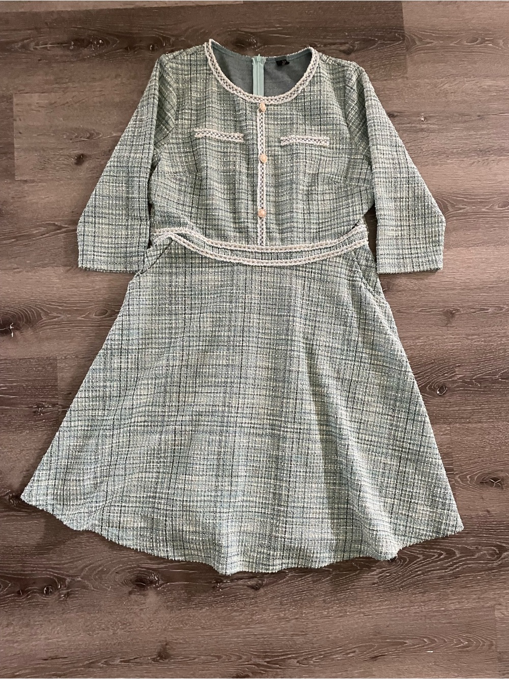 Women's XXL Tweed Midi Dress in Light Green A line career